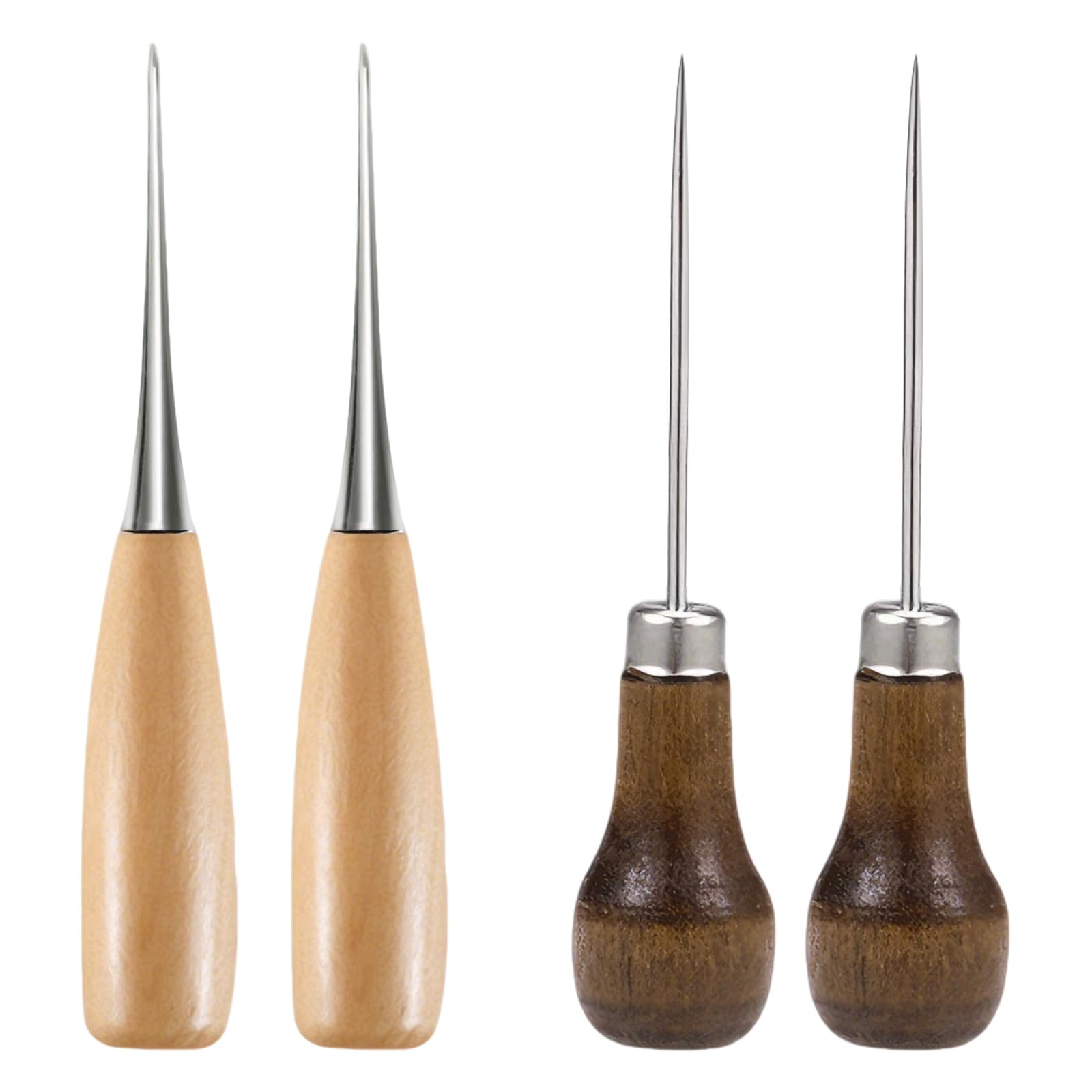 4PCS Bradawl Tool, 2 Types Wooden Awl Tool, Gourd Shape Awl Tool,Brown Beige Sewing Awl for Wood,Reusable Sewing Awl Tool for Leather Punching Sewing Paper Crafts or DIY Manual Needle Punching