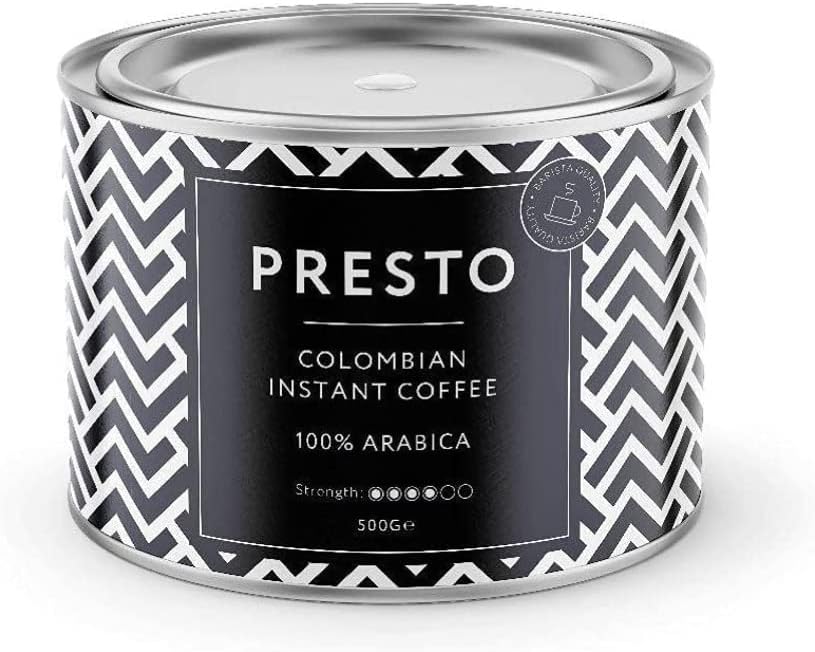 Presto Colombian Dark Roast Instant Coffee, 500g, Micro-ground, Fully Recyclable Metal Tin