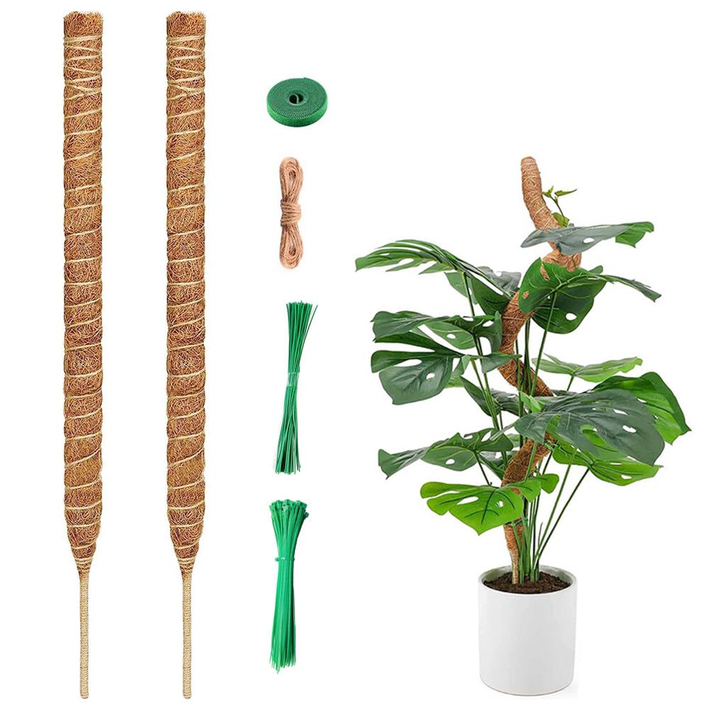 Gobesty 2 Pcs Moss Poles, Plant Stands Indoor, Bendable Climbing Plant Support with Twist Ties, Moss Pole for Monstera, Coco Coir Poles for Support Indoor Plants to Grow Upwards