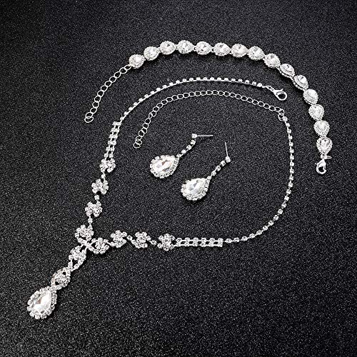 Loyallook Women's Rhinestone Teardrop Necklace Bracelets And Dangle Earrings Jewerry Sets For Proms Weddings #TOP4