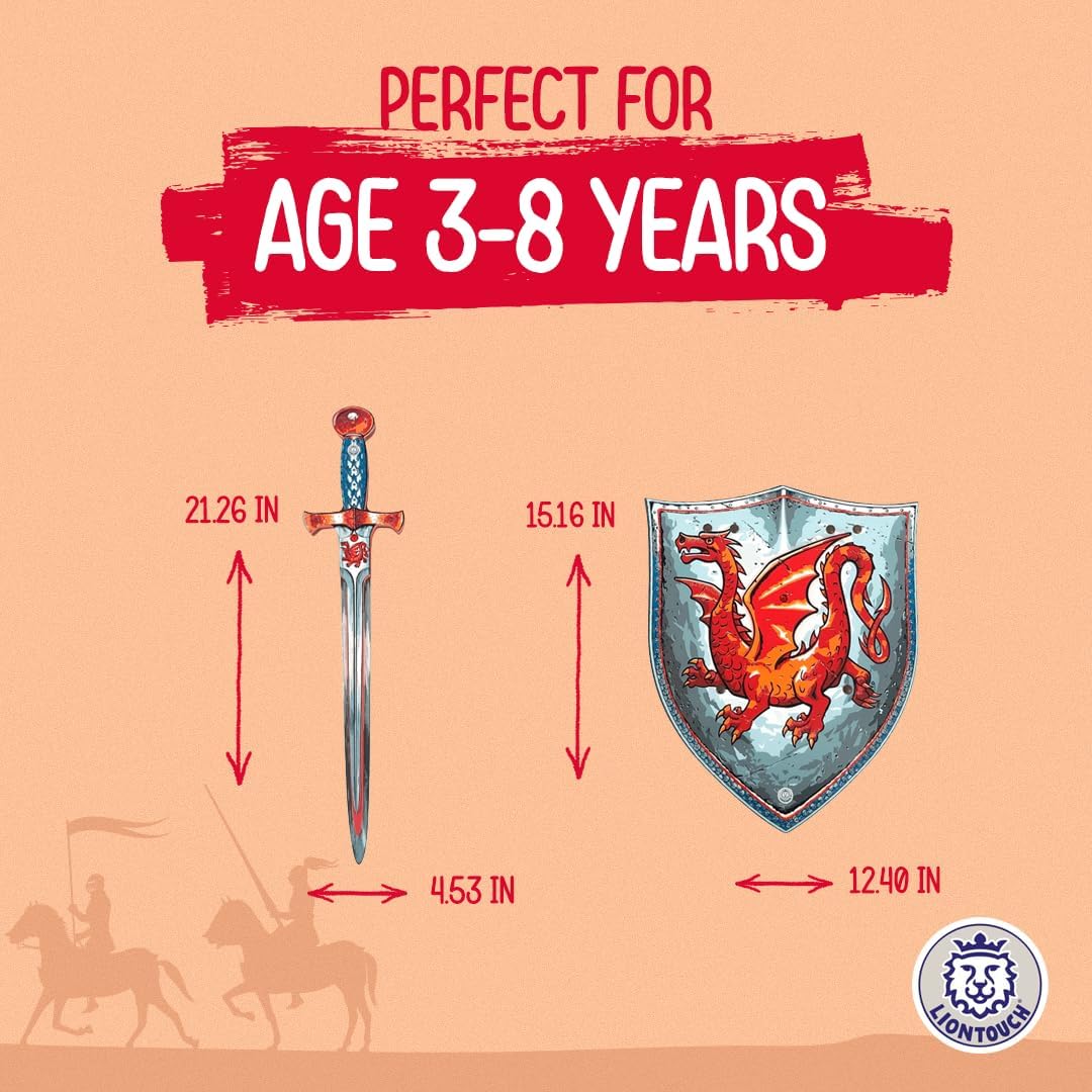 Liontouch - Amber Dragon Foam Sword & Shield for Boys Aged 3-8 Years | Medieval Knight Set for Pretend Play with Red Dragon Theme | Safe Weapons & Battle Accessories for Dress Up & Costumes - Image 4