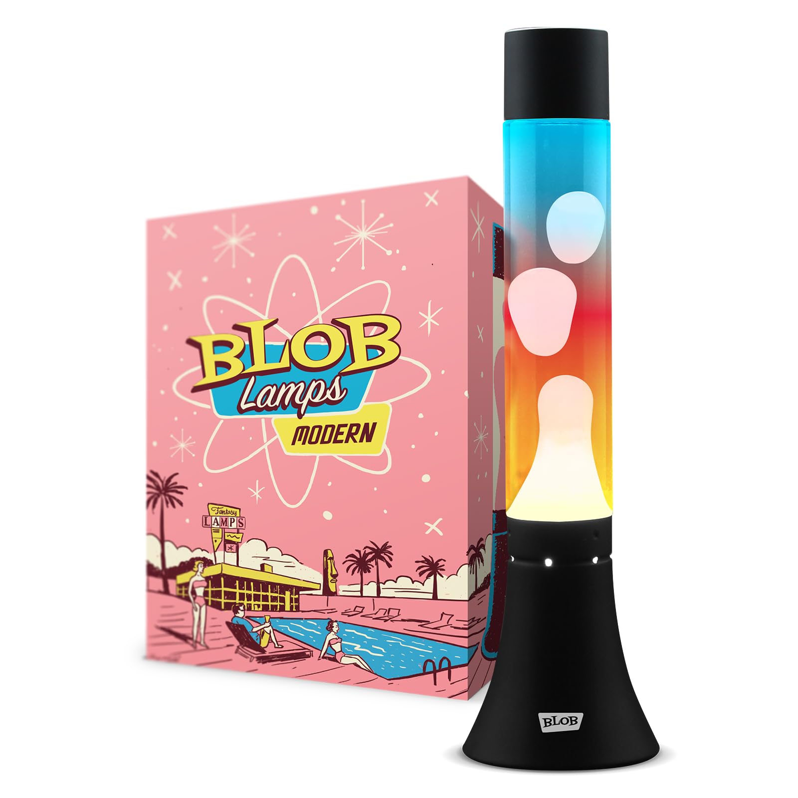 Sunset Liquid Motion Lamp Modern Matt Black Metal White Wax Multi-Coloured Glass 14.5" Mood Lamp Light