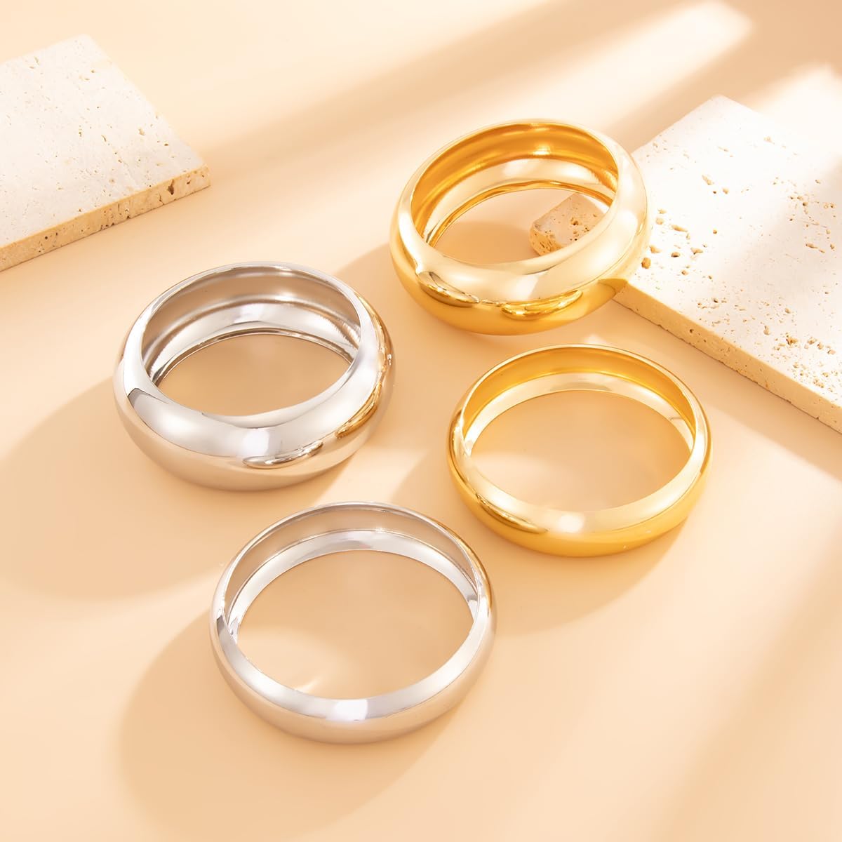 Chunky Gold Bangles Bracelets for Women Trendy Silver Stack Bracelet Minimalist Wide Bangle Jewelry - Image 5