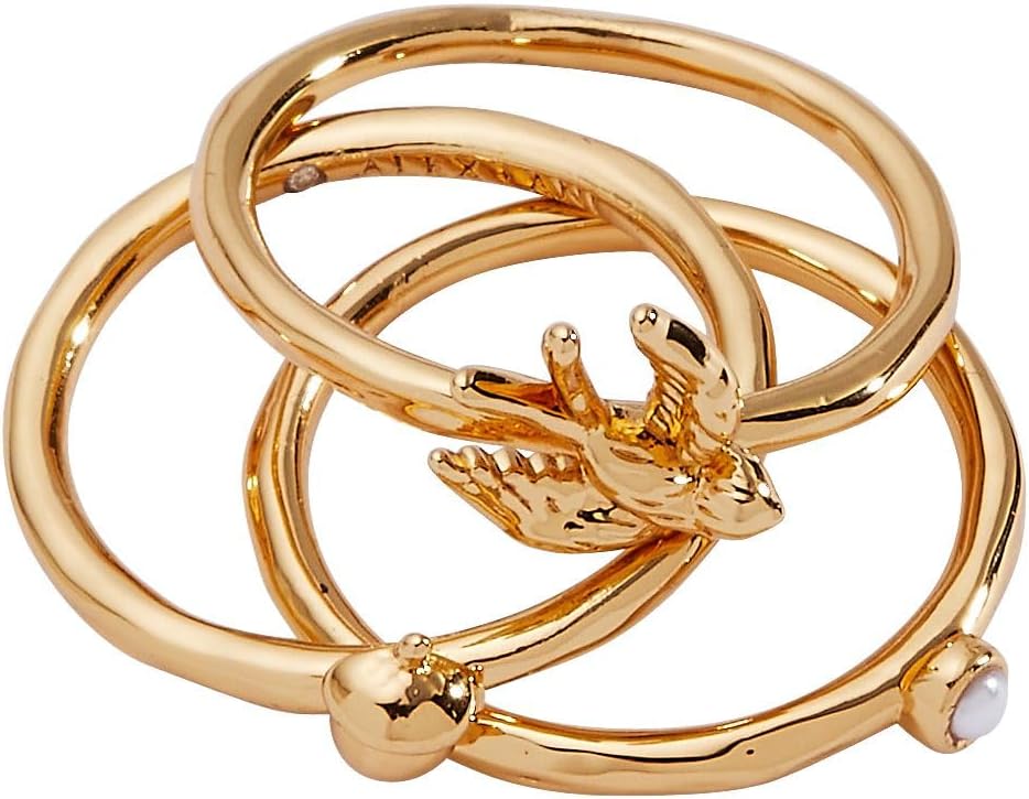 Alex and Ani Mixed Woodland Stacking Ring Set of 3 - Fall Charm, Gold Finish, Nickel-Free, Size 7, Perfect Layered Look, Autumn Magic Jewelry