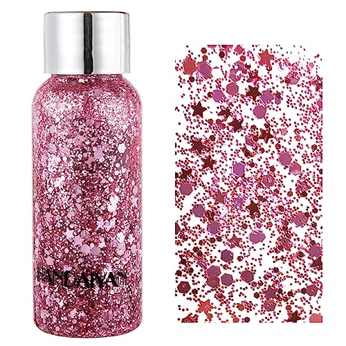 Meicoly Hot Pink Body Glitter,Singer Concerts Music Festival Rave Accessories,Mermaid Intense Glitter Makeup Face Glitter Gel,Chunky Glitter For Eye Lip Hair Nail,Sparkling Body Glitter Gel For Women #TOP21