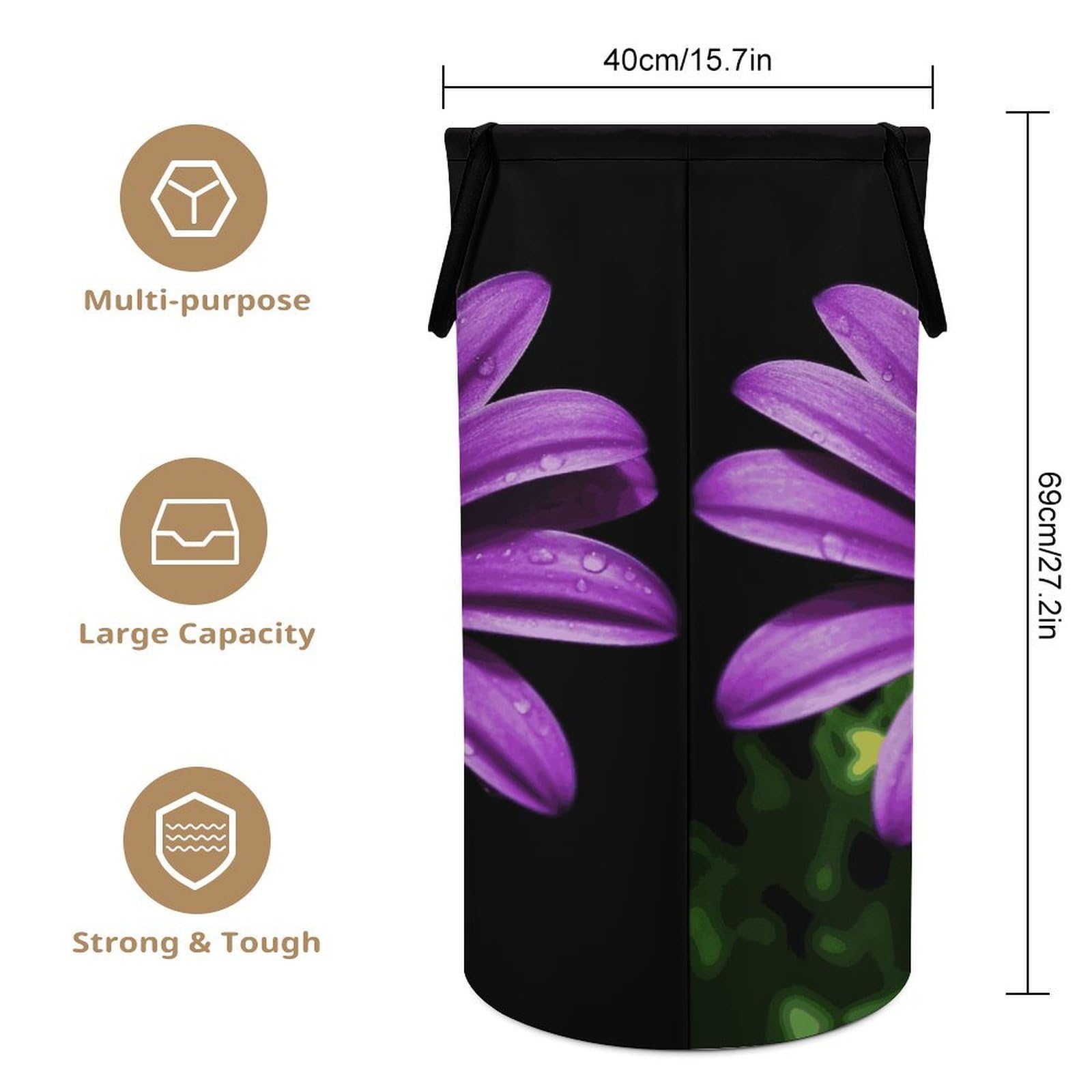 Cesta para ropa sucia de margaritas moradas, bolsa grande para ropa sucia. Cesta de almacenamiento para asas de fácil transporte. Cesta grande para ropa con asas, cubo de almacenamiento de ropa