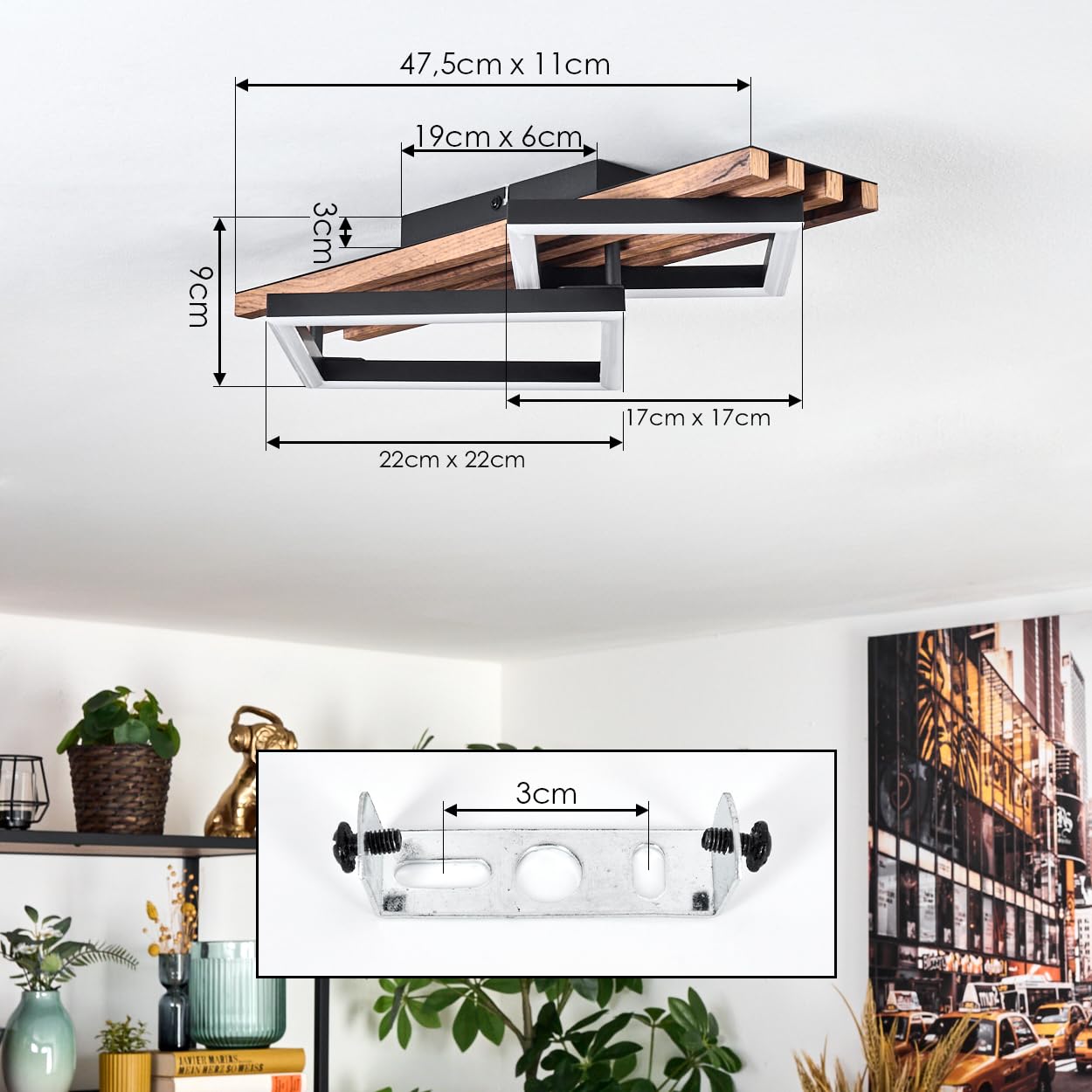 Lámpara de techo LED Ellekilde de HOFSTEIN, lámpara de techo de metal/MDF/plástico en negro/imitación madera/blanco, 18 W, 3000 Kelvin, diseño moderno para dormitorio, comedor, salón, cocina, pasillo