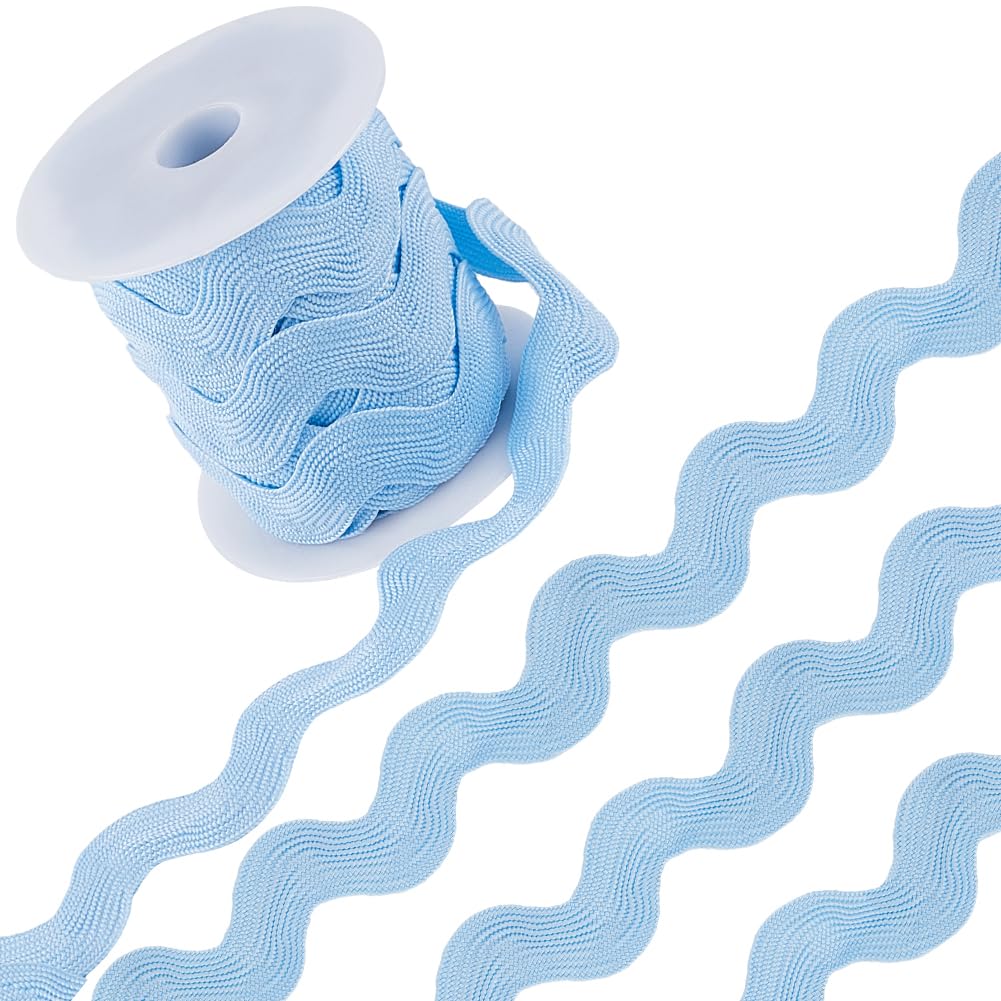 GORGECRAFT 1.34 Inch Rick Rack Trim for Sewing 10 Yards Jumbo RIC Rac Ribbon Christmas Rickrack Sky Blue Wave Bending Fringe Trim Woven Braided Fabric Lace Zig Zag Trim for DIY Crafts Wedding