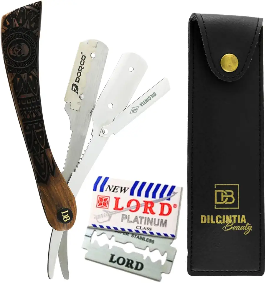 Navalhete Barbeiro Profissional Cabo Madeira Nobre Talhada Aço Inox + Case Navalha Barba Salão Masculino Barbearia