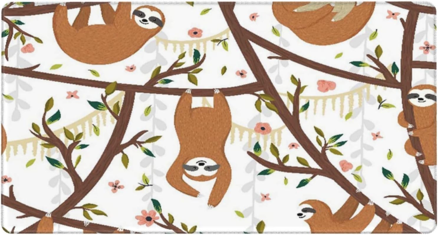 Funny Sloth Hanging On The Tree Includes Mother with Baby Gaming Mouse Pad Large 16x29.5 Inch - Non-Slip Desk Mat with Stitched Edges, Durable Textured Rubber Base for Gaming