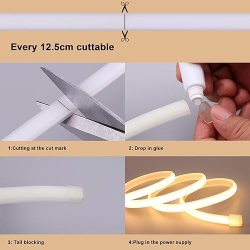 Miniatura 8 de Tira de luces LED COB AC 110V de 98.4 pies, 3000 K luz blanca cálida LED impermeable al aire libre, 10WM CRI 90+ flexible cortable, para dormitorio,