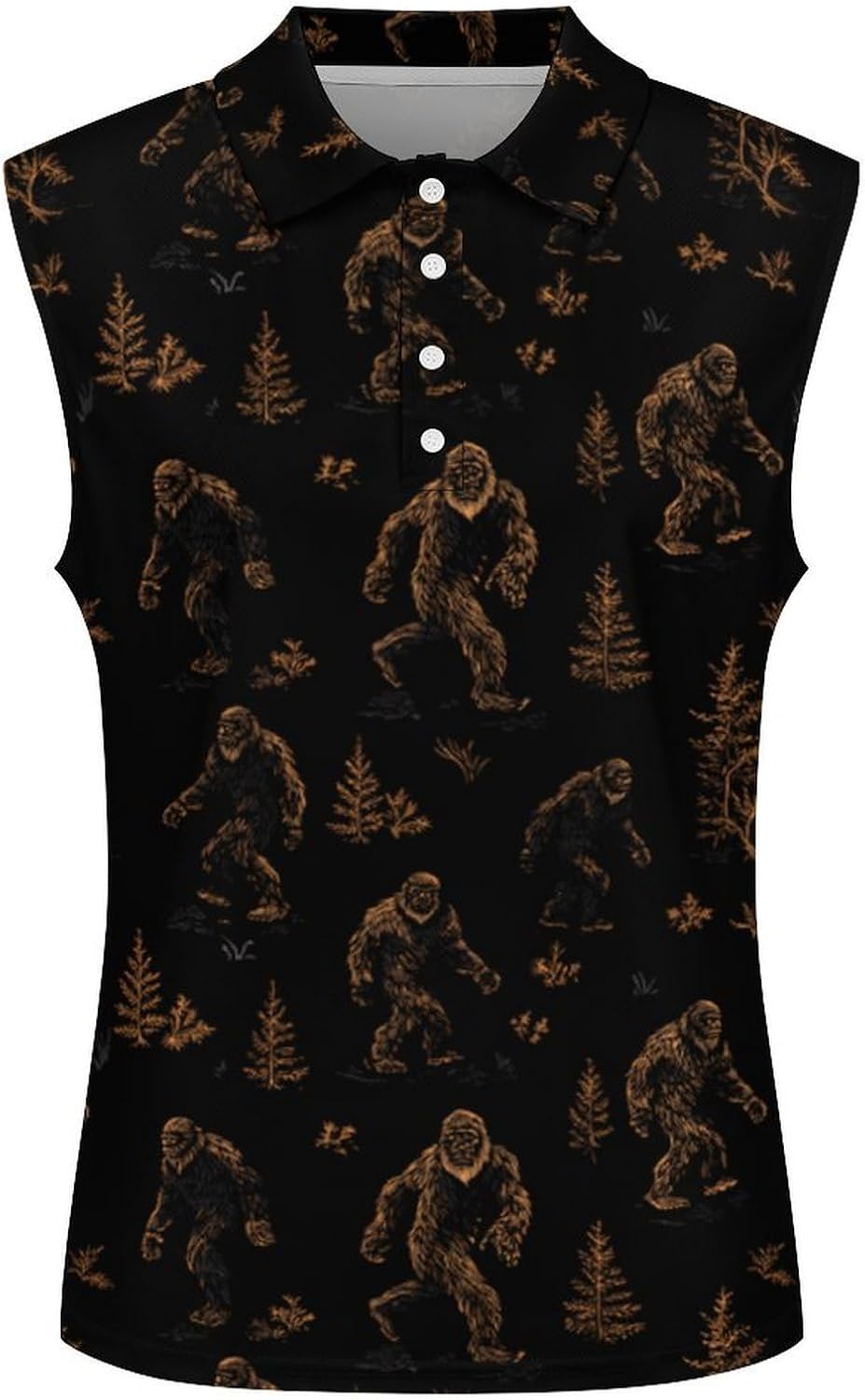 Bigfoot Pattern Golf Shirts for Women V Neck Tennis Polo Tank Tops Blouses Sleeveless T-Shirts