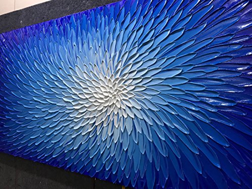 AMEI Art Paintings,24X48 Inch Oil Hand Painting 3D Hand-Painted Blue and White Oil Painting On Canvas Modern Artwork Art Wood Inside Framed Hanging Wall Decoration Textured Abstract Acrylic Painting (Bright Blue)