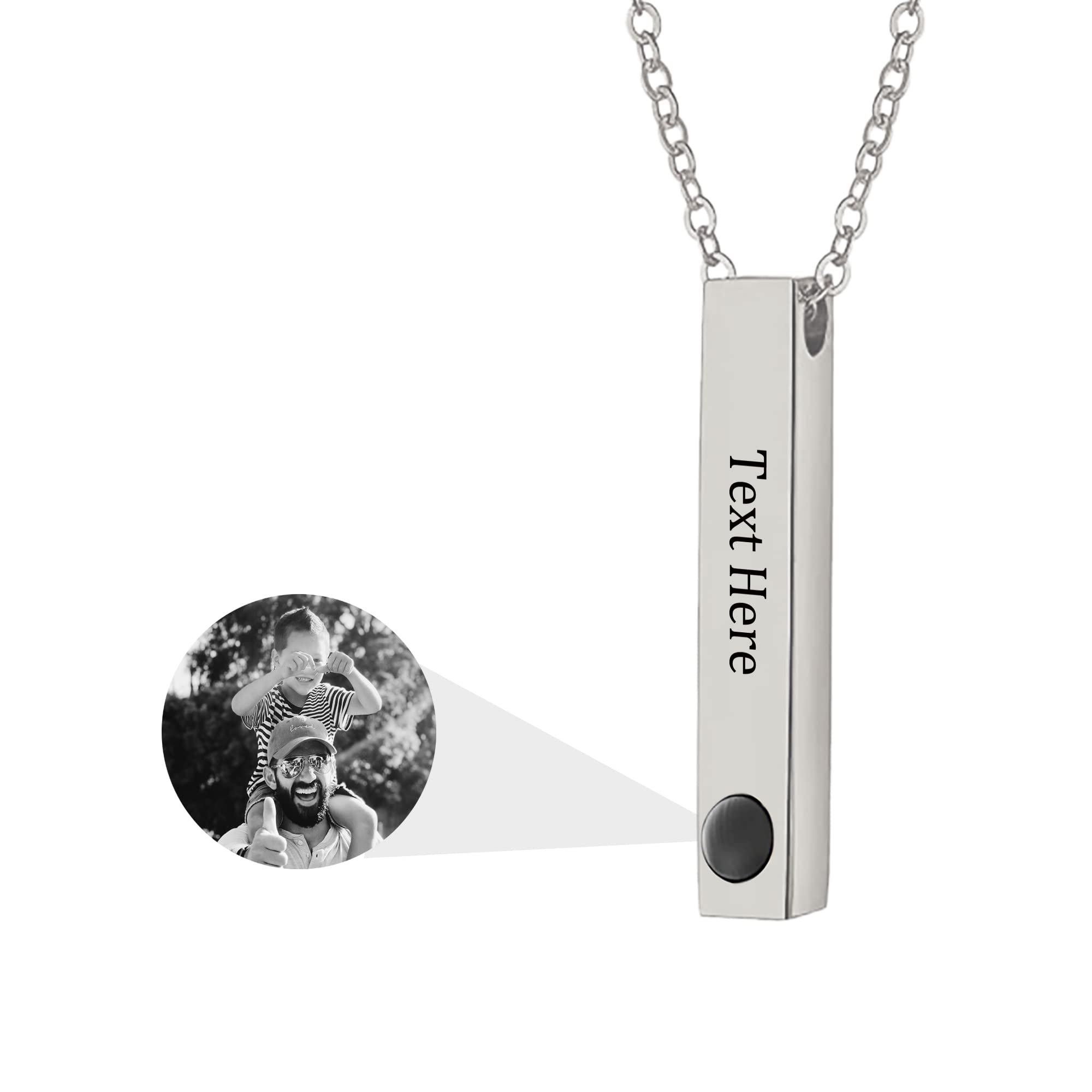 xHxttL Custom Photo Projection Necklace with Text Personalised Bar Necklace that Says I Love You in 100 Languages Photo Projection Necklace Pendant Birthday