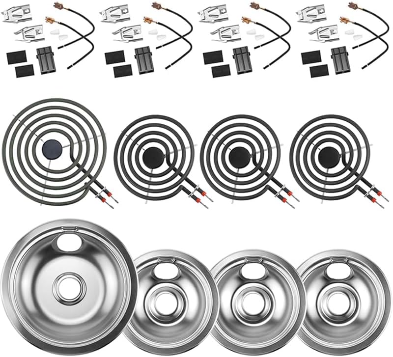 Masfrio Burner Drip Pans 316048414(6")316048413(8") Electric Stove Burners MP15YA(6") MP21YA(8")330031 Surface Element Receptacle Compatible for Frigidaire, Kenmore, Crosley, Tappan