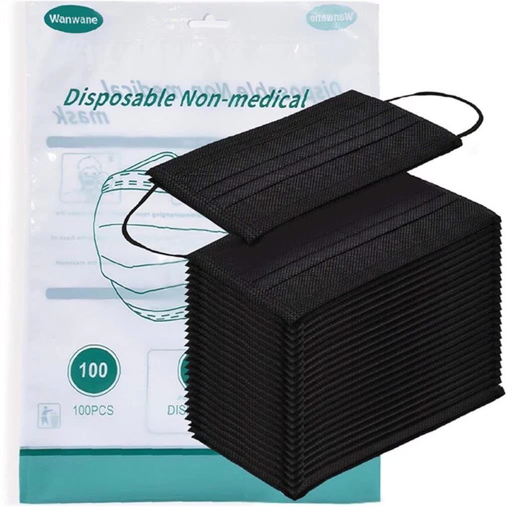 Black Face Mask 100pcs Disposable Masks Breathable 3 Layer Masks Mouth Cover for Adult Men & Women: Industrial & Scientific