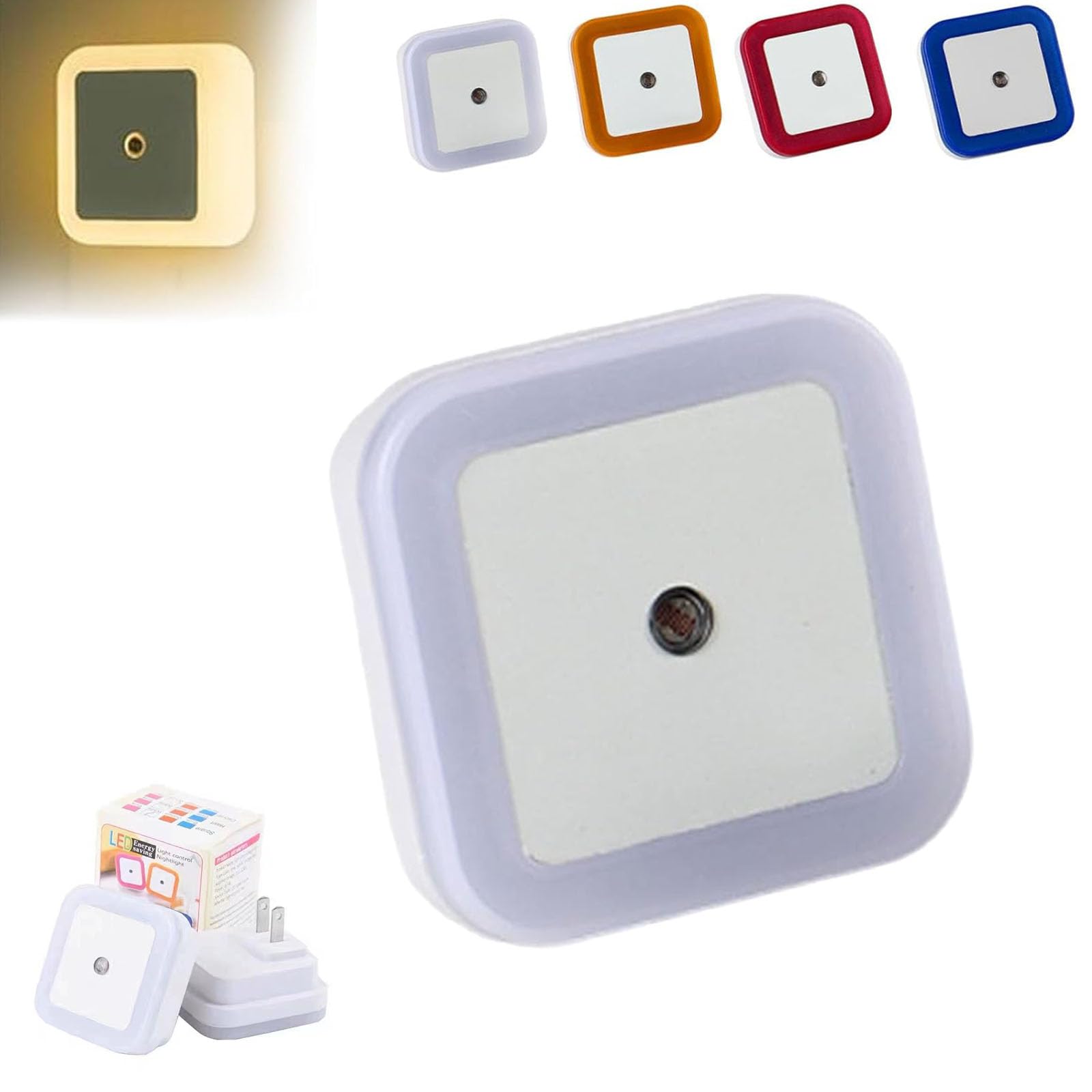 Square Light-Controlled Night Light,Square LED Night Light Plug in Wall,Smart Nightlight,Multiple Colors Available,Energy Efficient Soft Lamp for Bedroom, Bathroom, Hallway, Kitchen (A,1pc)