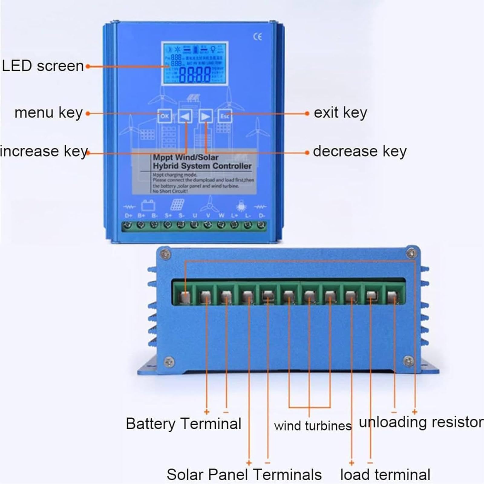 Hybrydowy regulator ładowania MPPT do systemów turbin wiatrowych i paneli słonecznych, automatyczne wykrywanie 12 V/24 V, zarządzanie energią poza siecią