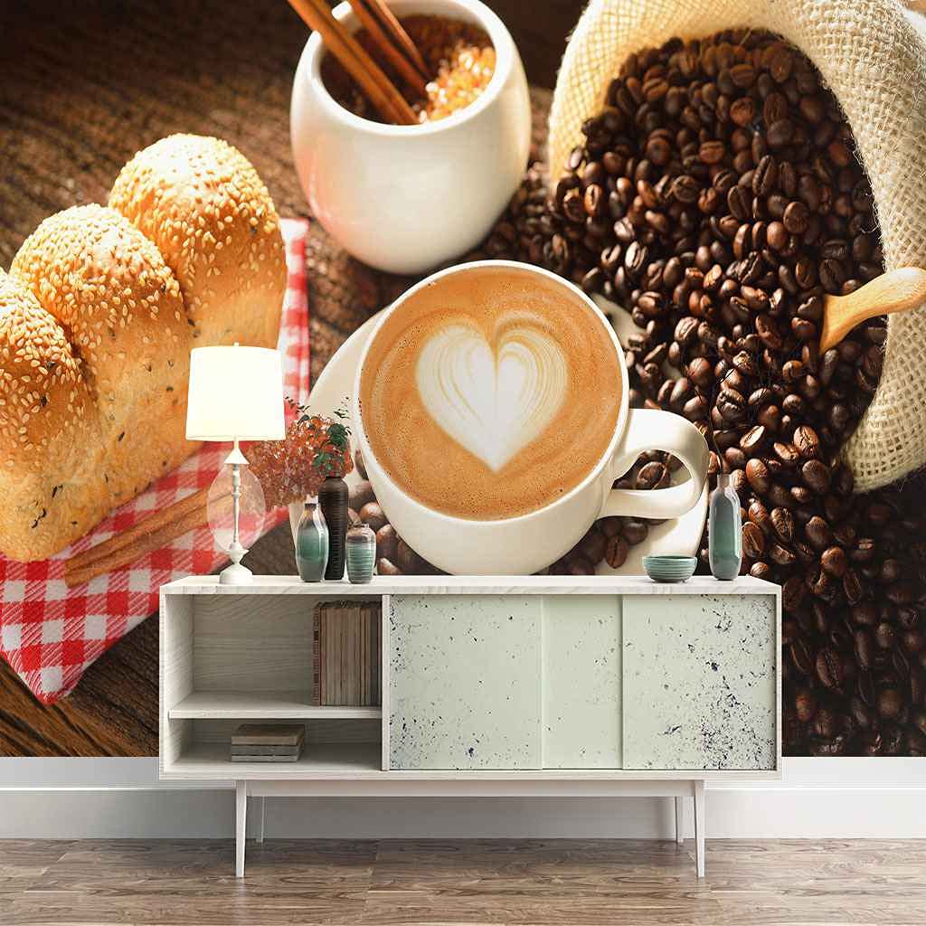 Toile murale café de pain premium | Papier peint 3D haute définition 300x210 cm pour salon