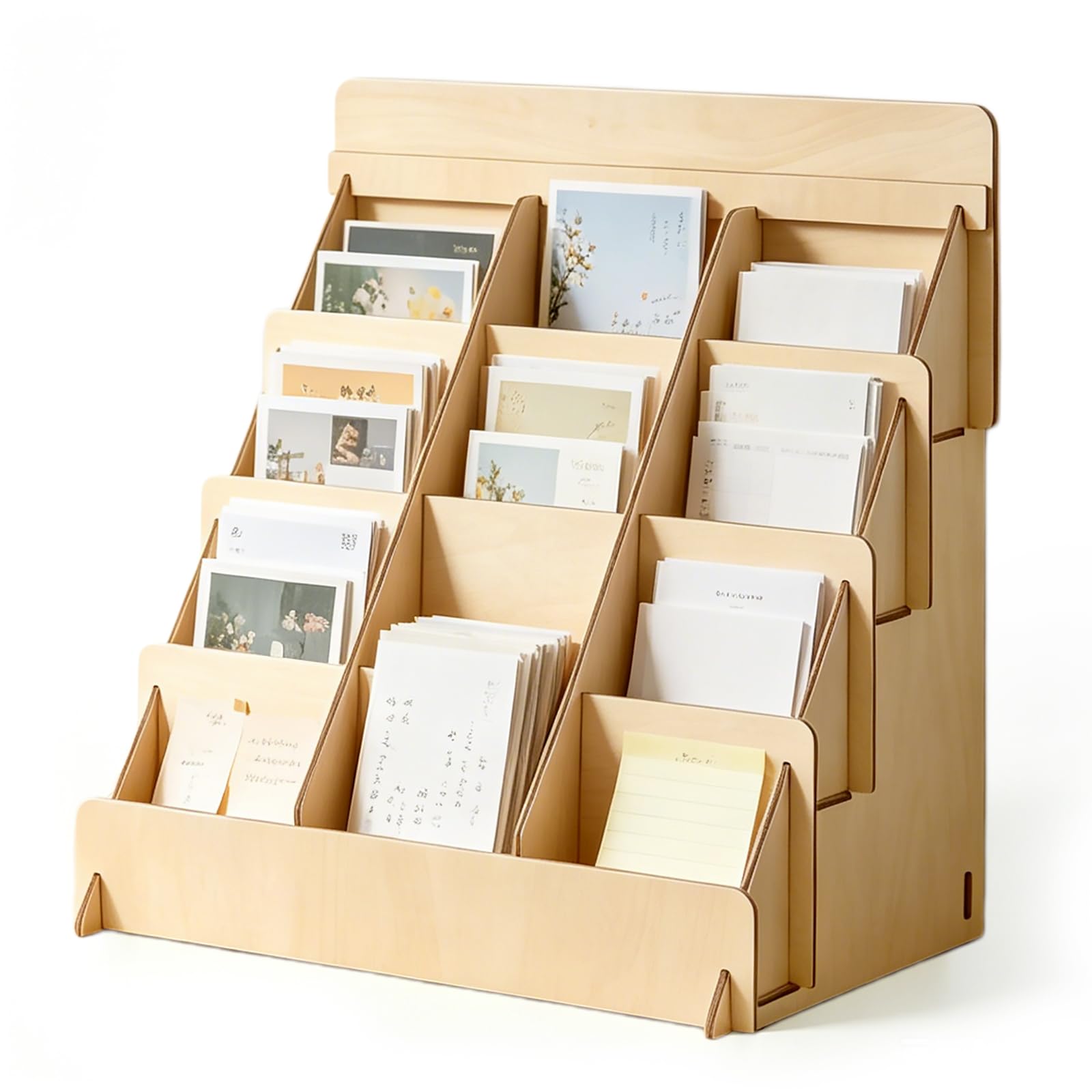Equlius Wood En Card Stand, Display Stand With 4 Tier Display Stand, Postcard Stand, Greeting Card Stand, Sales Stand, Business Card Stand For Cards, Stickers, Photos