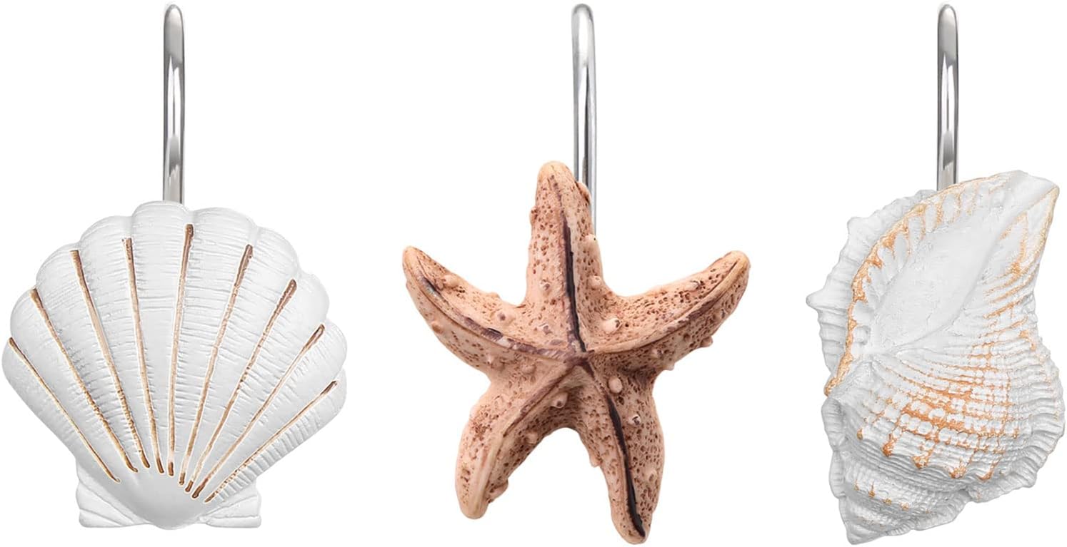 AGPtek 12 PCS Seashell Shower Curtain Hooks for Home and Bathroom (Light Brown)