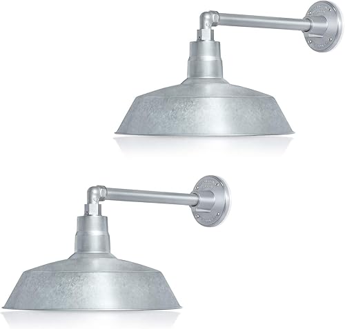 Miniatura 39 de 14 pulgadas. RLM Warehouse - Pantalla con brazo de cuello de cisne y bombilla Led A19 5000K de 9W Galvanizado (paquete de 1),Galvanizado