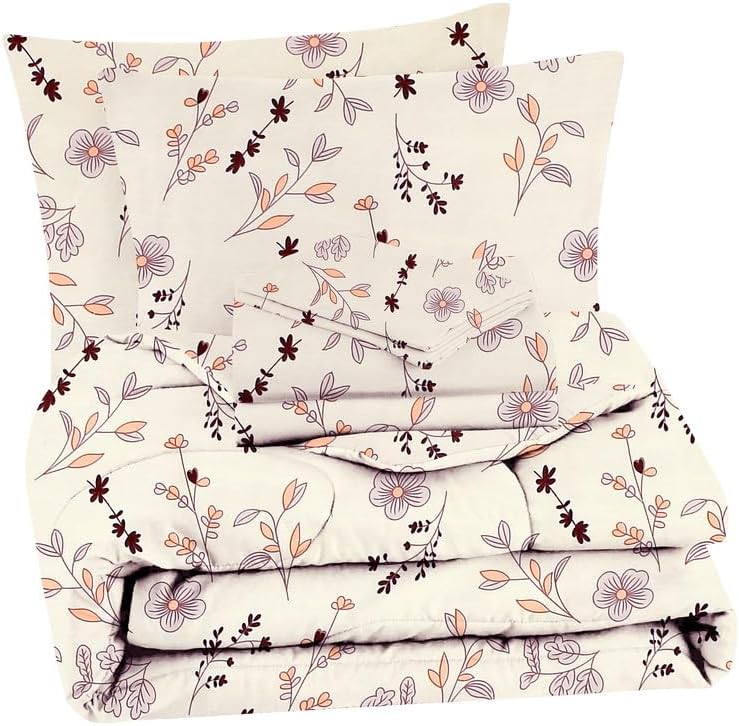 BSB Home 350TC Glace Cotton AC Comforter Set King Size Double Bed with 1 Flat bedsheet & Two King Pillow Covers, 4 Pieces Bedding Set (90x90 inch, Brown & Beige)