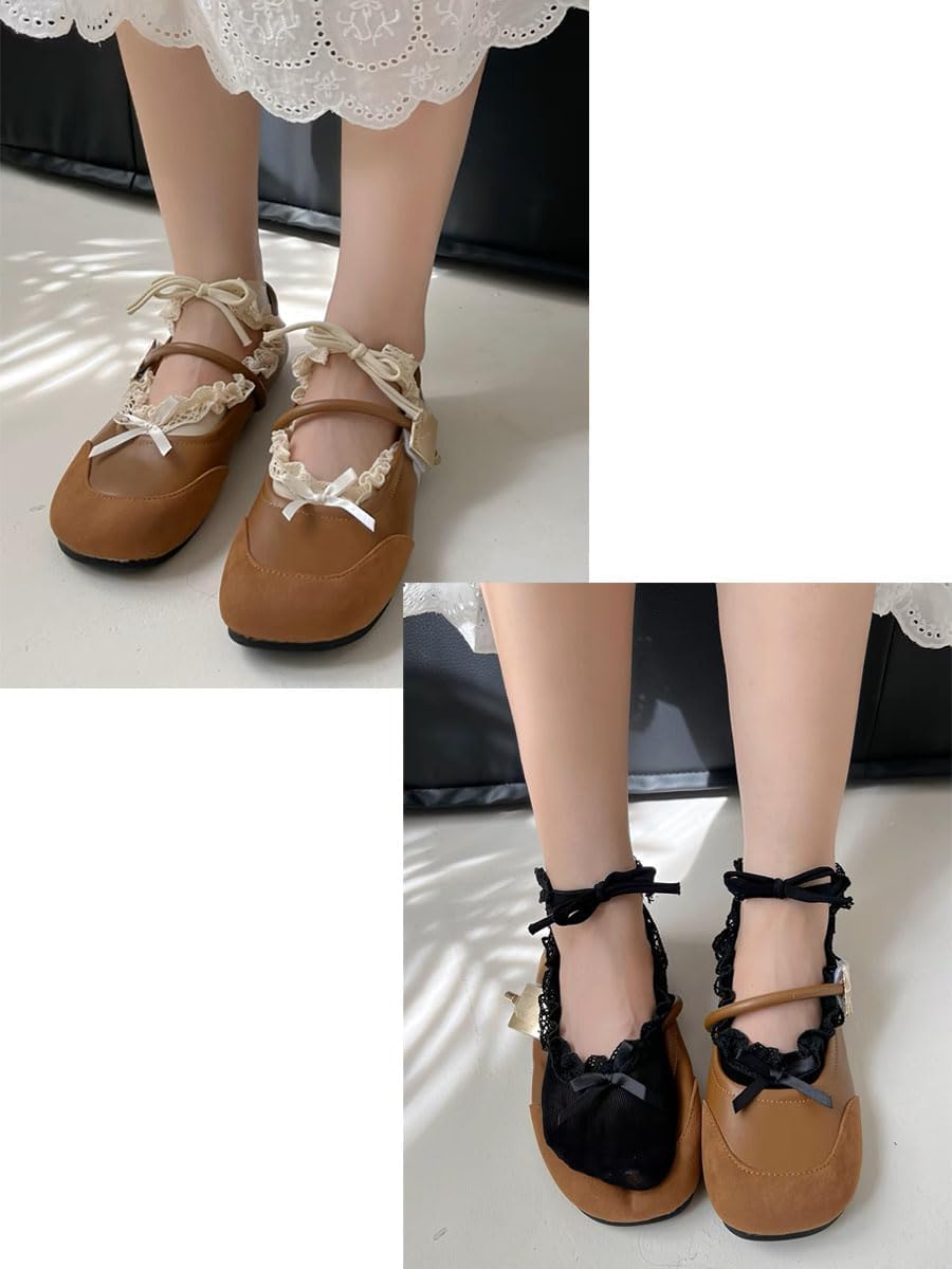 OZS Frilly Women's Ruffle Socks - Comfortable Lace Tie Lolita Style, Best for Mary Jane Shoes (2 Pairs)