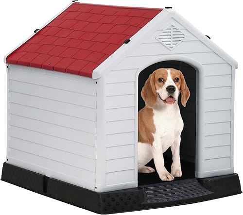 Miniatura 9 de FDW Casa para perros para interiores y exteriores, duradera, ventilada, impermeable, de plástico, para perros pequeños, medianos y grandes, con
