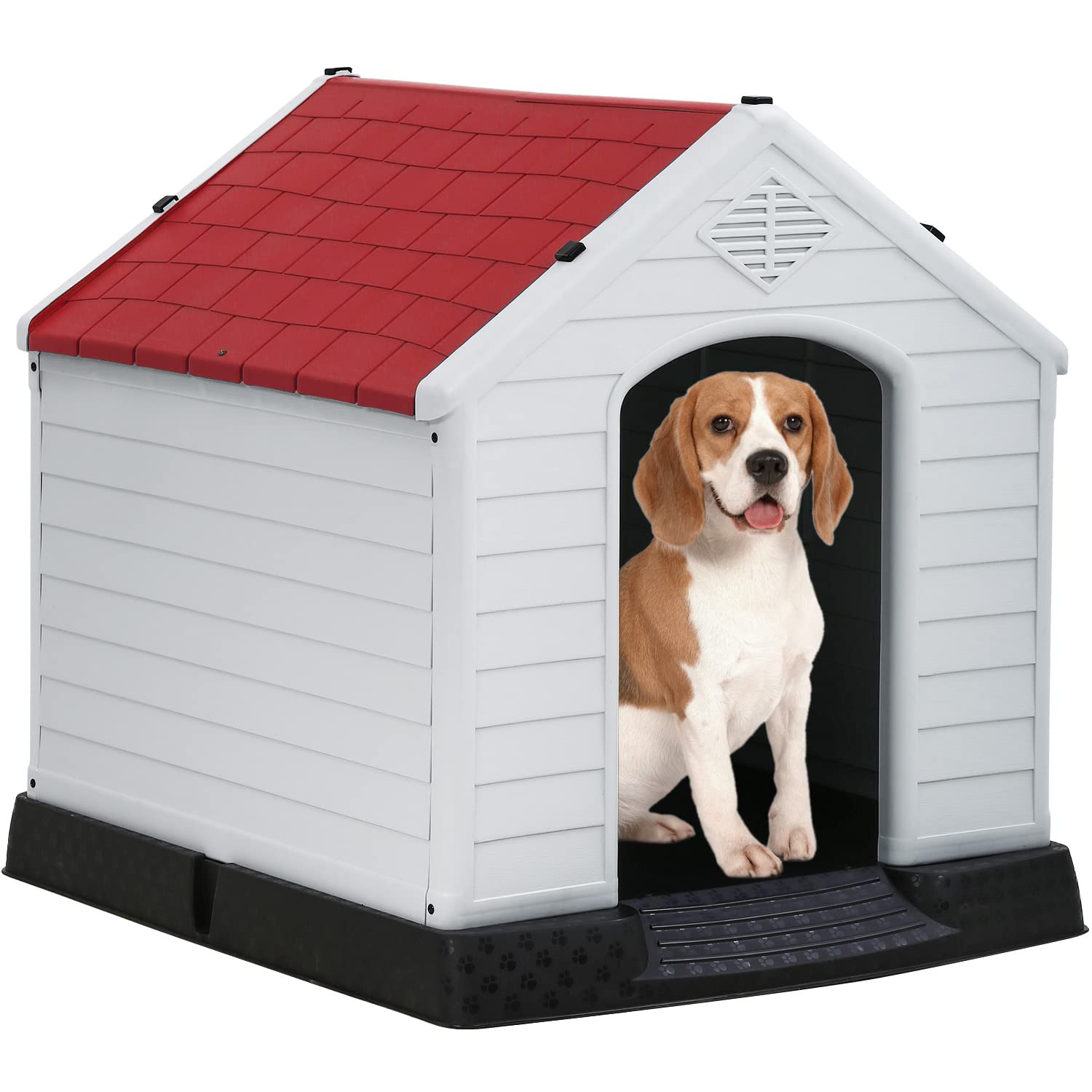 FDW Dog House Indoor Outdoor Durable Ventilate Waterproof Pet Plastic Dog House for Small Medium Large Dogs Insulated Puppy Shelter Kennel Crate with