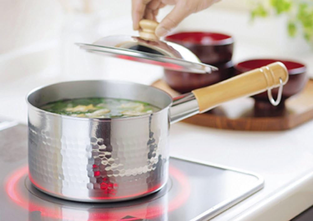 Shimomura Planning 34490 Deep Single Handled Pot, 7.1 inches (18 cm), Professional Model, Hammered, Induction Compatible, Made in Japan