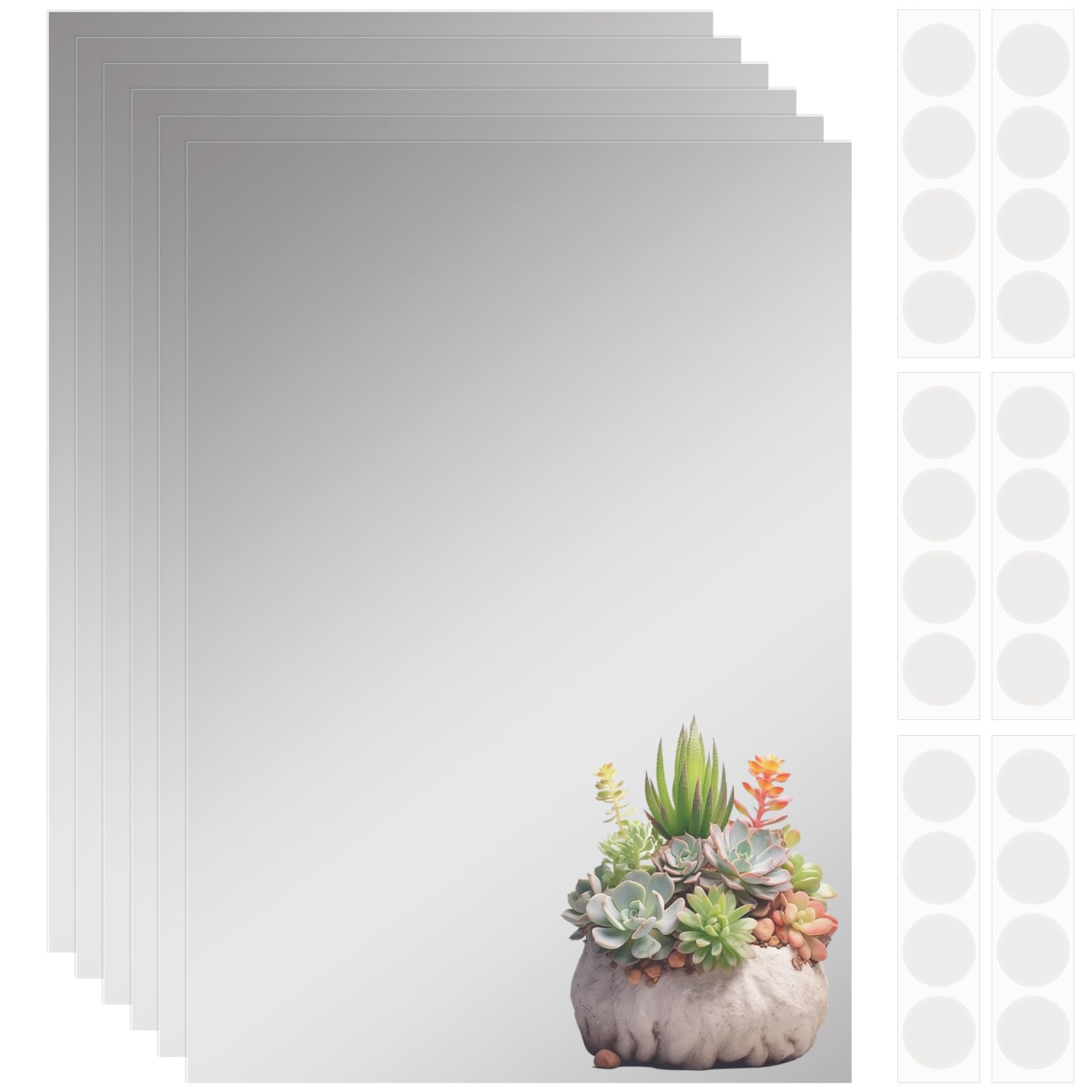 6 specchi autoadesivi in acrilico, 40 x 30 cm, grandi specchi in plastica senza cornice, 2 mm, piastrelle a specchio ispessite per bagno, camera da letto, soggiorno