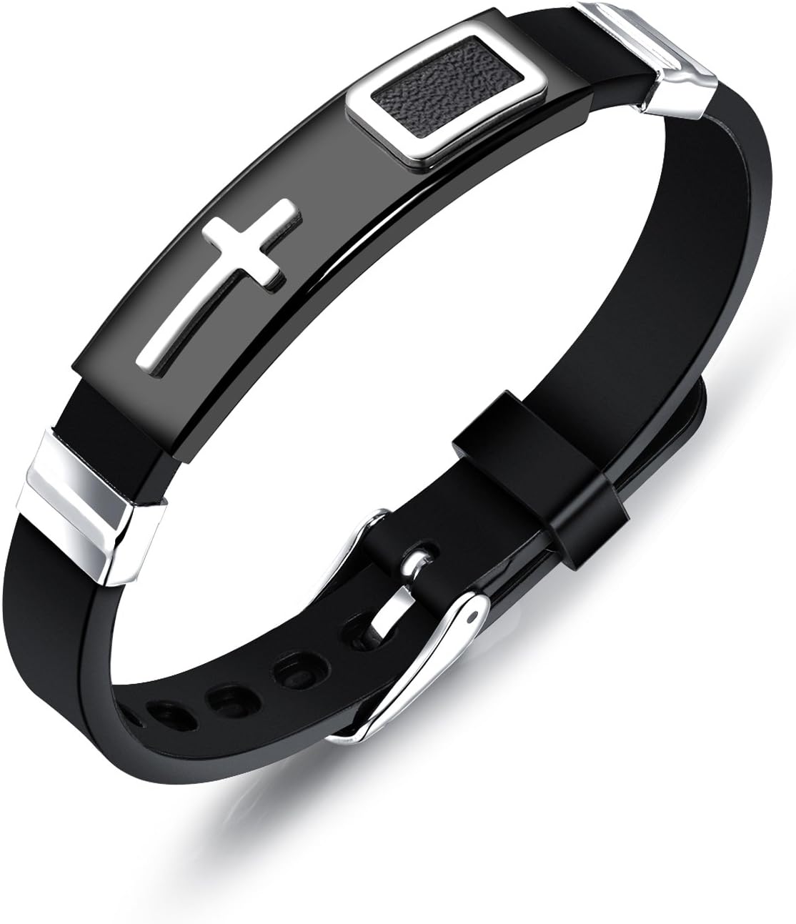Fashion Men Bracelet Religious Jewelry Stainless Steel Cross Bracelet Adjustable Sporty Silicone Wristband