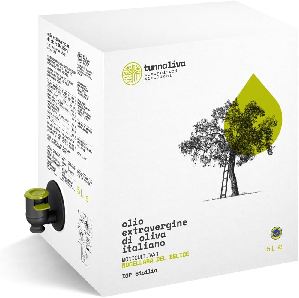 Tunnaliva EVO Oil – Italian Extra Virgin Olive Oil – 100% Nocellara del Belice – PGI Sicily – Bag-in-Box 5L