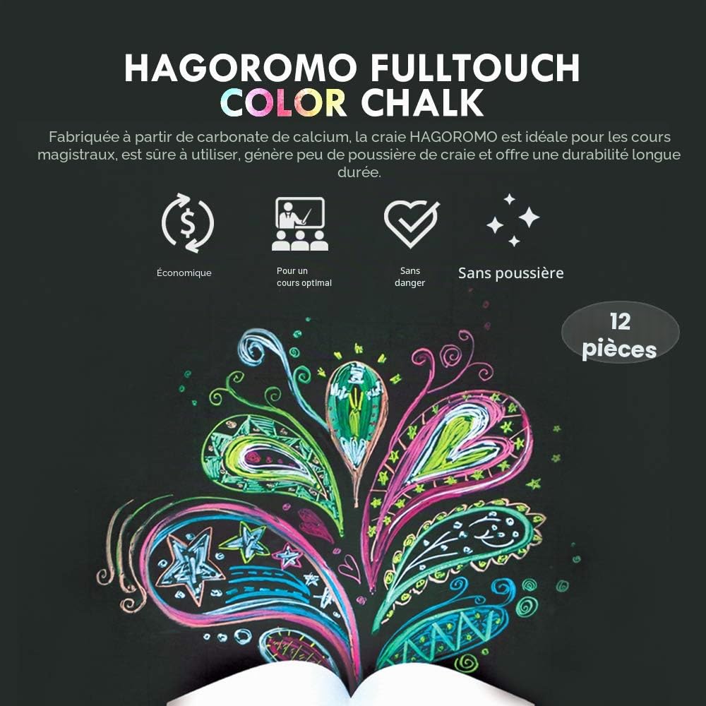 Hagoromo Fulltouch Lot de 12 craies mixtes 10 couleurs
