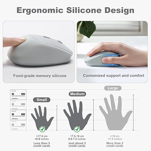 Miniatura 5 de YUNZII C2 - Mouse inalámbrico para juegos, 2.4 GHz, lindo mouse inalámbrico de silicona sin ruido, clics silenciosos, 3 DPI ajustables, seguimiento