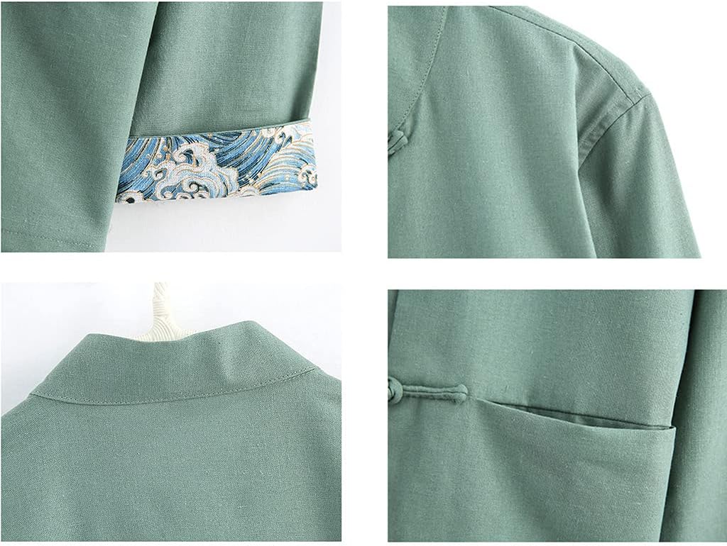 ZHOUXIAO Linen Traditional Long Sleeve Tang Suit Chinese Kung Fu Uniform Men Coats Shirt Martial Arts Uniform