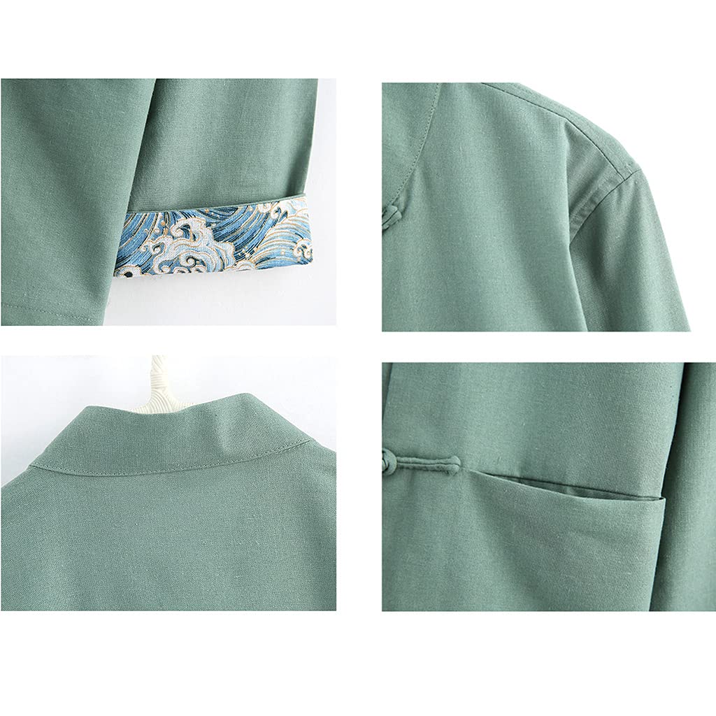 ZHOUXIAO Biancheria Unisex Tang Tang Suita Cinese Tradizionale Manica Lunga Kung Fu Camicia da Uomo Kung Fu Giacca Kung Fu, Biancheria di Cotone Tai Chi Uniform Uniforme, Han Blue-L