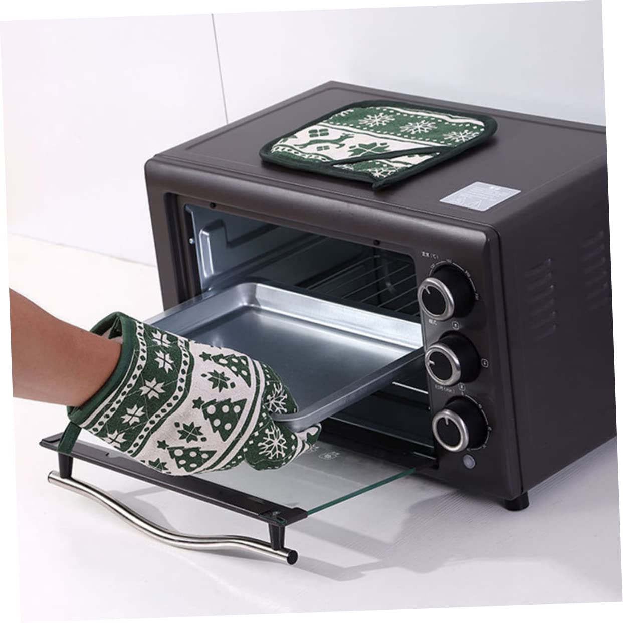 PRETYZOOM 4 Juegos Conjunto de Guantes navideños Christmas Agarraderas Aparatos de Cocina Guantes de Cocina para Horno Guante de Cocina para microondas Estera para Hornear paño