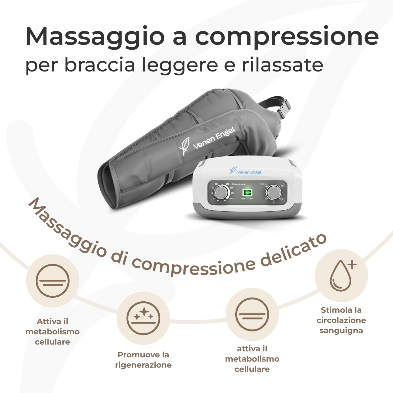 Venen Engel 4 Basic con flusso linfatico per il braccio destro | 4 camere d'aria | 1 programma di massaggio | massaggio a onde di pressione favorisce la circolazione sanguigna