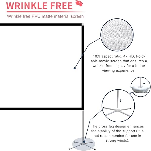 Miniatura 7 de Pantalla de proyector con soporte de 120 pulgadas Pantalla de proyección plegable y portátil 169 4K HD Pantalla de película ligera sin arrugas con