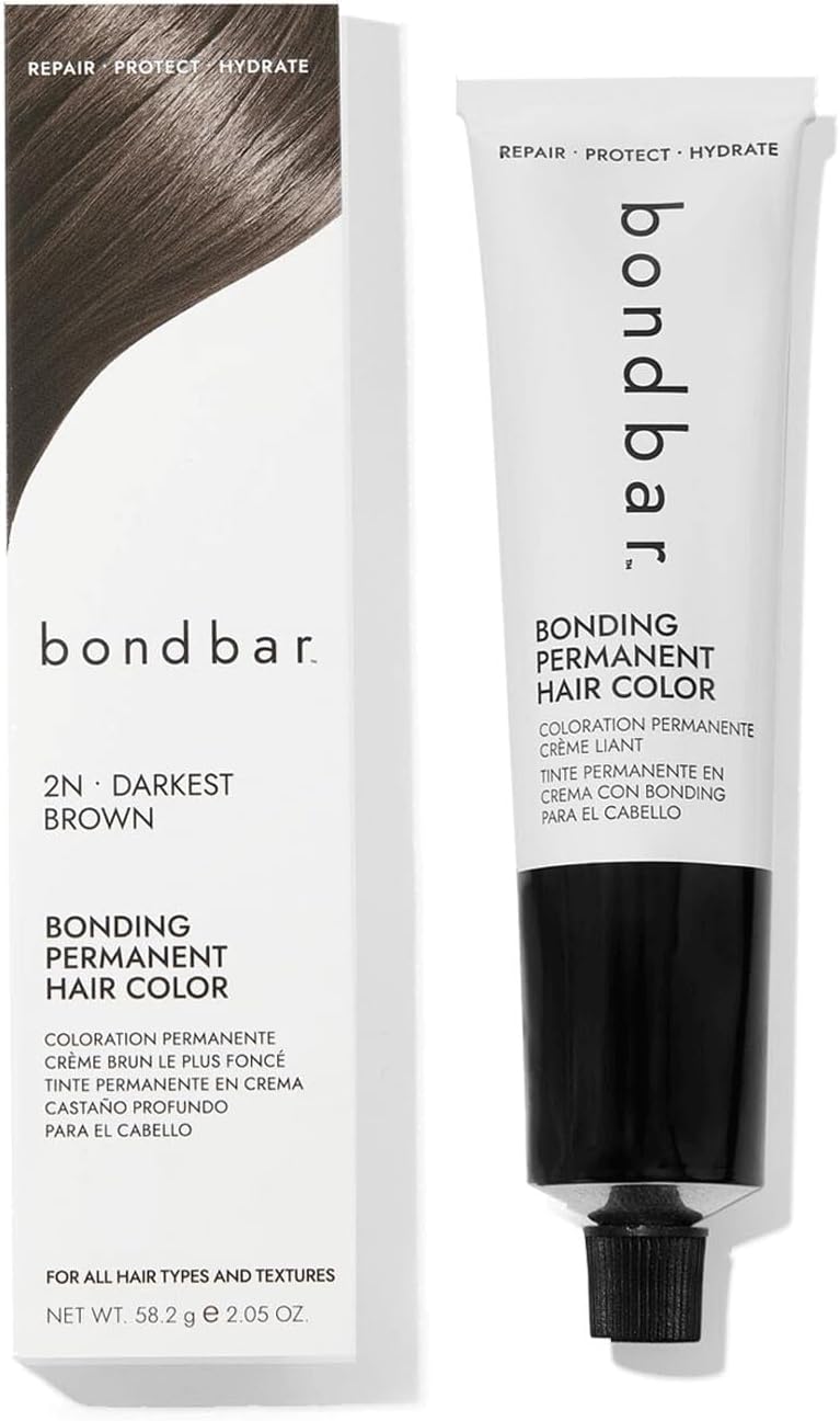 Bondbar 2N Darkest Brown Bonding Permanent Creme Hair Color, Repairing hair dye for all hair types, Vegan, Built in Bonding, 2.05 Oz