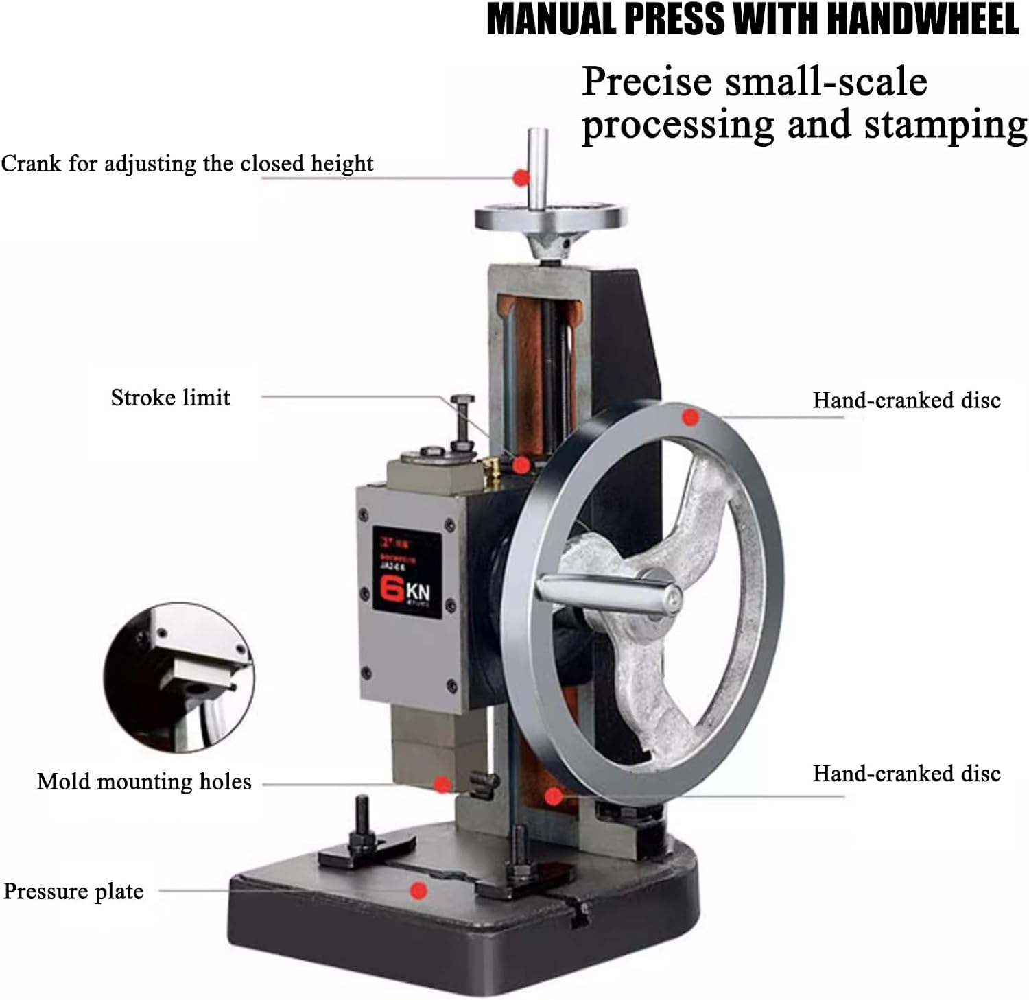 Hand Punching Machine with Manual Press Puncher Punch Tools for Reaming Punching Riveting Stamping Cutting and More(0.6ton 3.5" Max. Working Height)