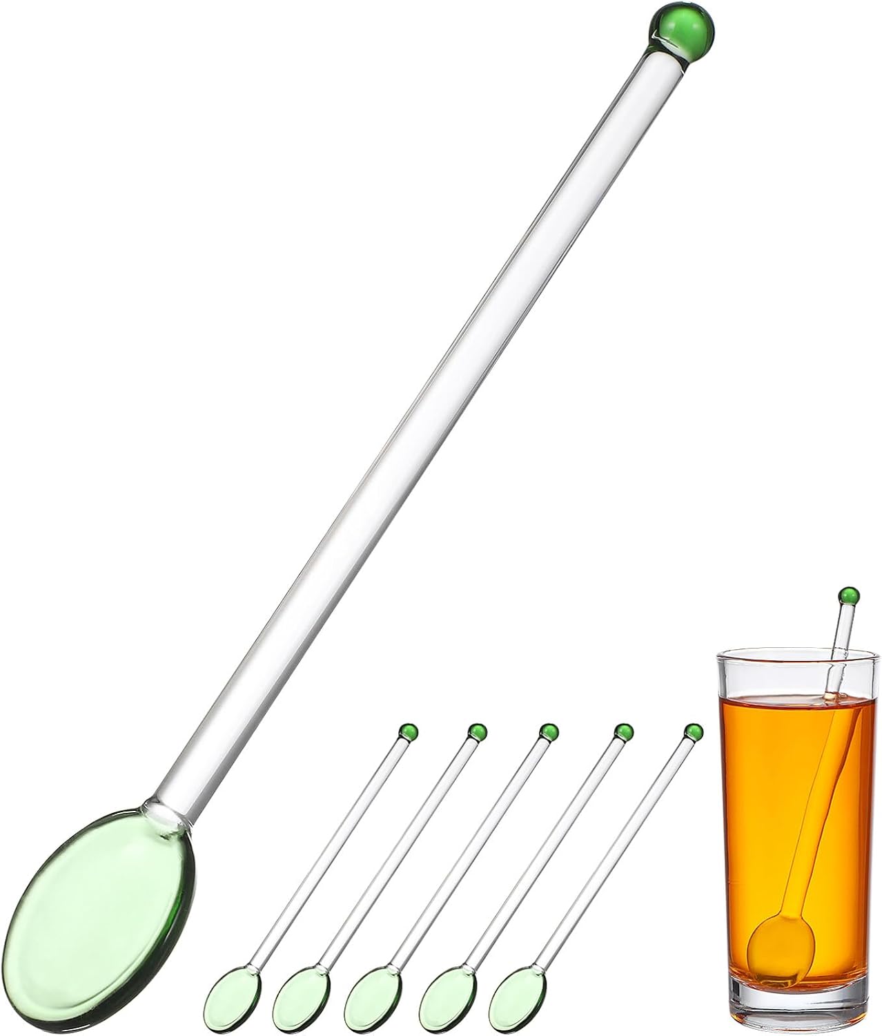 ULTNICE 6-Piece Glass Swizzle Sticks Reusable Cocktail Stirrers for Drinks Coffee Stir Sticks for Coffee Iced Tea Juice and Mixed Drinks 5.51 in Bar Stirring Spoons