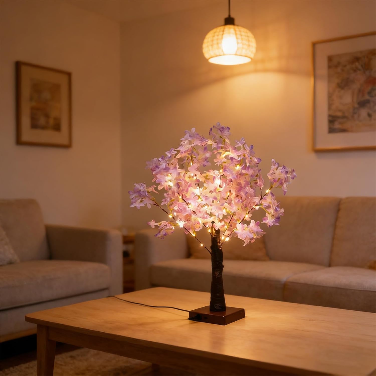 Tabletop Lighted Tree, LED Artificial Tree Lamp for Indoor Decor, USB/Cordless Desktop Flower Tree with Lights for Table Home Wedding Bedroom Office Party Christmas (Cherry Blossoms-P)