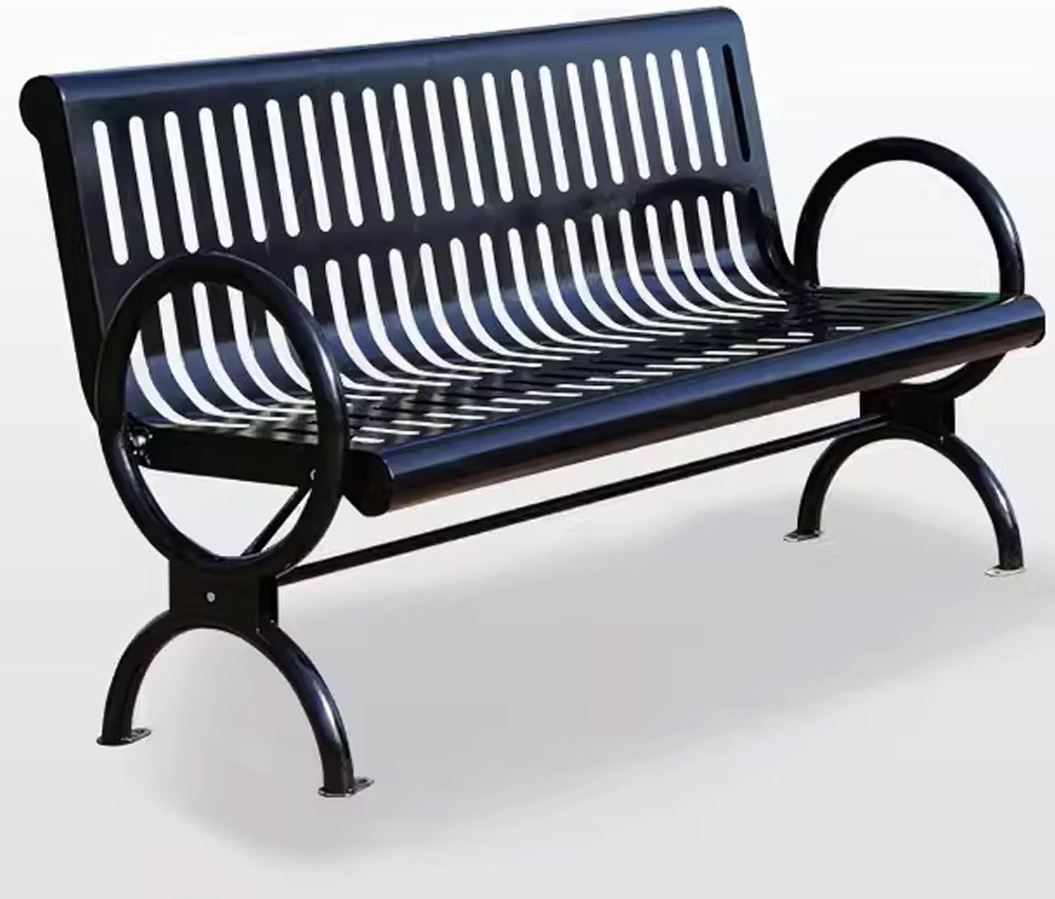 Metal Garden Benches for Outdoors 120 * 61 * 83CM Park Chair Made of Galvanized Steel Pipe with Backrest and Armrests Modern Slatted Design for Patio