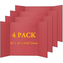 AKONEGE 4PCS Medium Trifold Poster Board 26" x 16" Red Tri Fold Presentation Boards, Corrugated Cardboard Picture/Project Display Boards for Event, Exhibition, Business, School Project, Science Fair