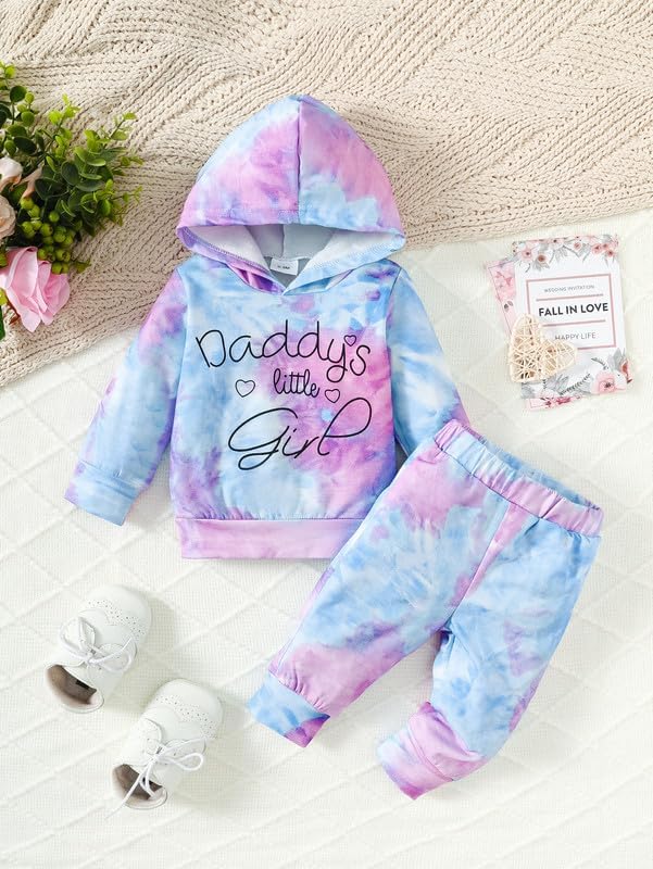 Baby Girl Tie Dye Hoodie Sweatshirt Set Daddy's Little Girl 2 Piece Outfit image 2