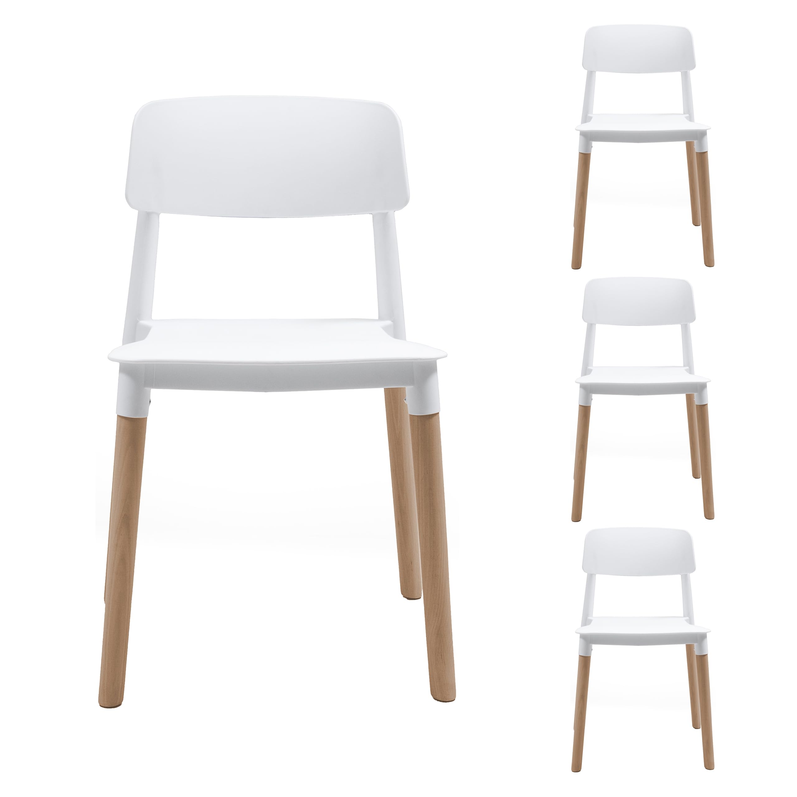 Homely – Pack de 4 sillas de Comedor o Cocina CALAS | Diseño nórdico | Sillas para Comedor, salón, Cocina | Asiento de Polipropileno Color Blanco | Patas de Madera de Haya | 45x47,5x76,5 cm