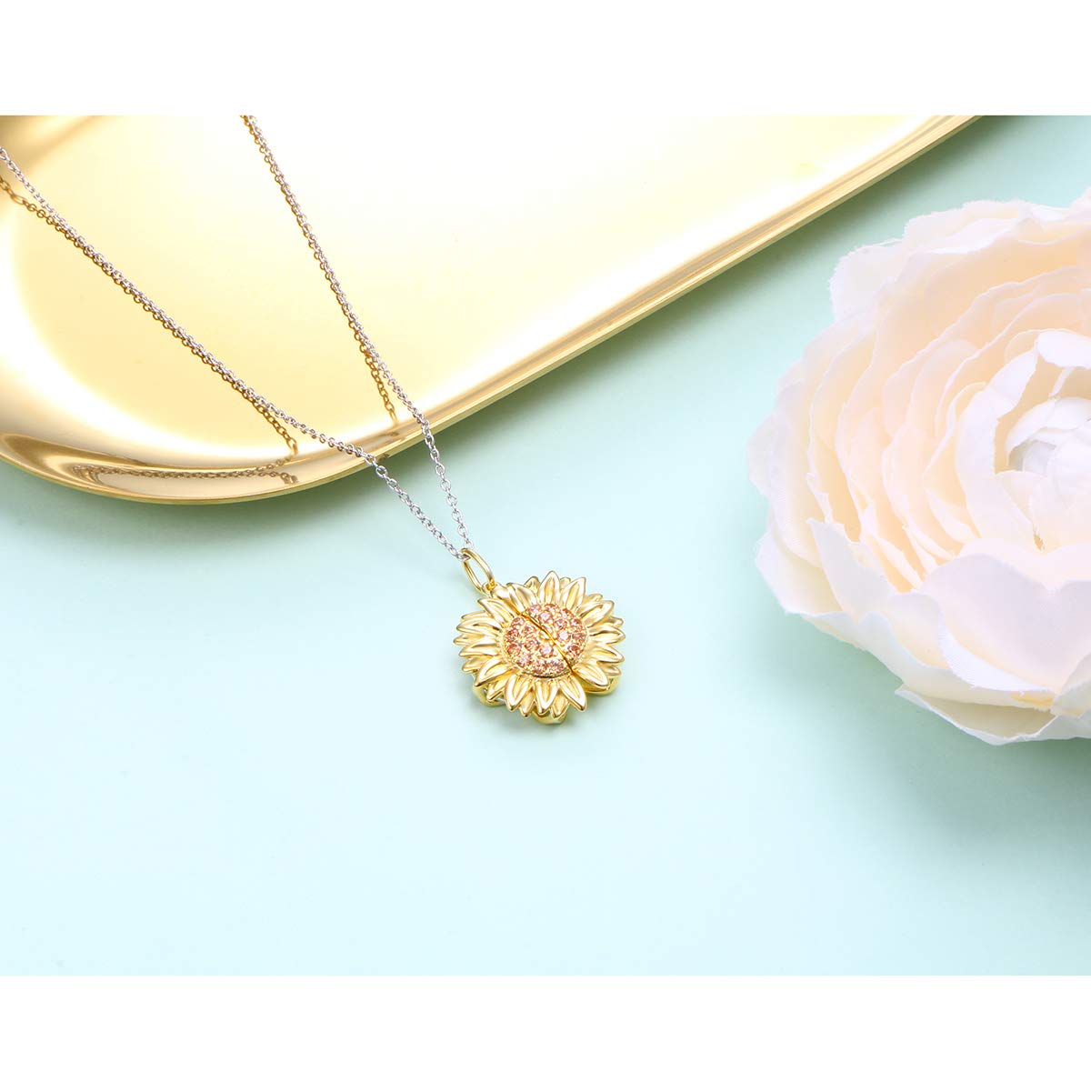 Collana con ciondolo in argento Sterling con ciondolo a forma di girasole, con ciondolo a forma di girasole, gioiello per donne e ragazze, Argento sterling